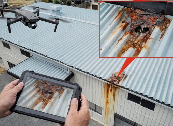 ドローンを使用して雨漏りの原因