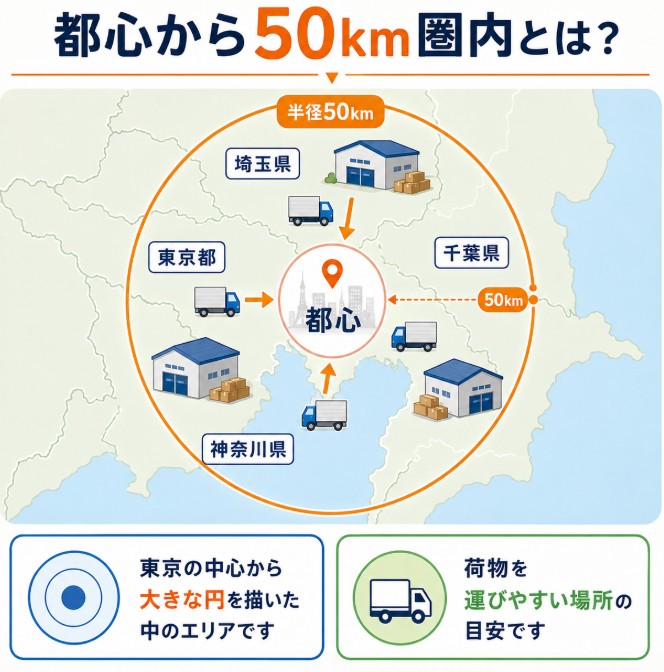 都心から50km圏内とは?